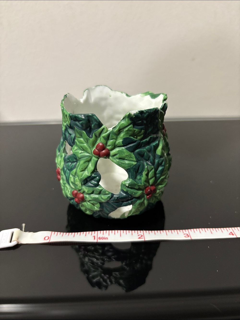 Holiday Holly Ceramic Votive Candle Holder - Green - Picture 1 of 4